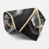 白黒の瑪瑙の黒の金ゴールドの幾何学的な三角形 ネクタイ (ロール)