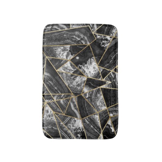 白黒の瑪瑙の黒の金ゴールドの幾何学的な三角形 バスマット (正面縦)