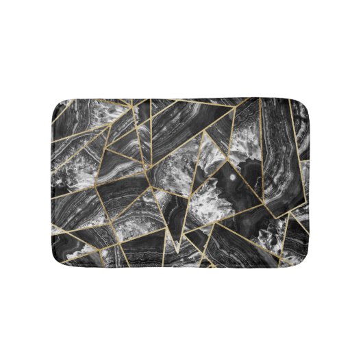 白黒の瑪瑙の黒の金ゴールドの幾何学的な三角形 バスマット (正面)