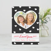 白黒の甘いハートバレンタインフォトカード シーズンカード (スタンド正面)