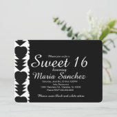 白黒の甘い16ハート誕生日パーティー 招待状 (スタンド正面)