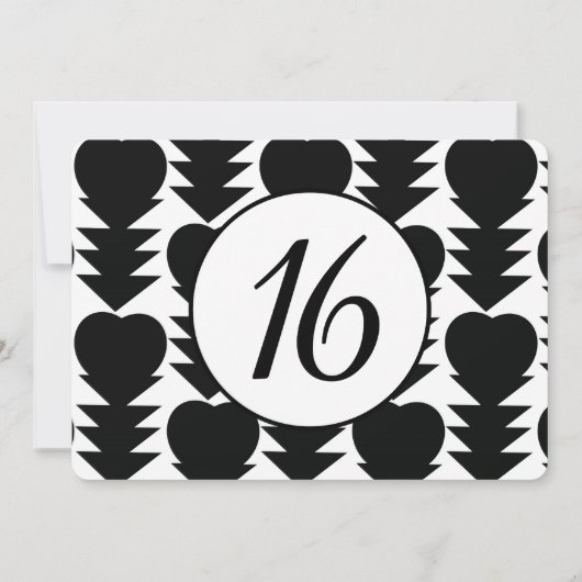 白黒の甘い16ハート誕生日パーティー 招待状 (裏面)