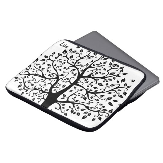 白黒の生命電子の木のバッグ ラップトップスリーブ (正面上部)