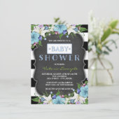 白黒の男の子チョークストライプベビーシャワー 招待状 (スタンド正面)