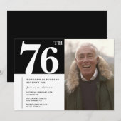 白黒の男性 76歳の誕生日 招待状 (正面/裏面)