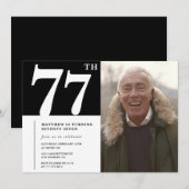白黒の男性 77歳の誕生日 招待状 (正面/裏面)
