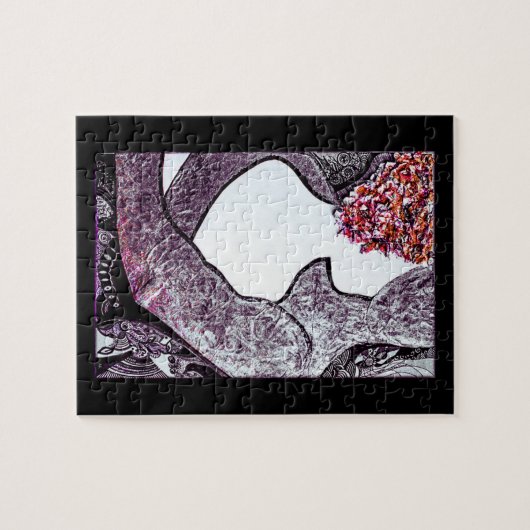 白黒の異人種間カップルの抱き合うアートワーク ジグソーパズル (横)