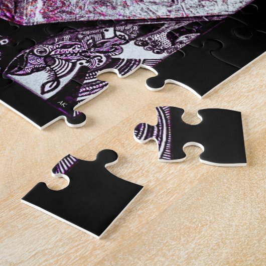 白黒の異人種間カップルの抱き合うアートワーク ジグソーパズル (側面)