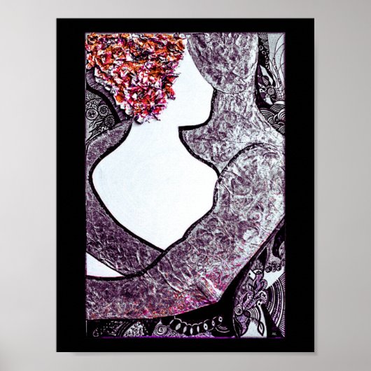 白黒の異人種間カップルの抱き合うアートワーク ポスター (正面)