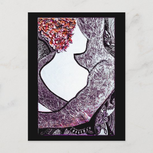 白黒の異人種間カップルの抱き合うアートワーク ポストカード (正面)