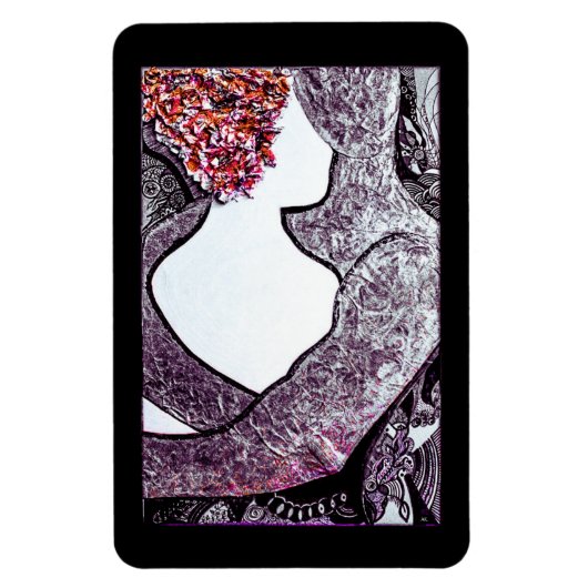 白黒の異人種間カップルの抱き合うアートワーク マグネット (縦)