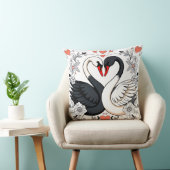 白黒の白鳥が取り巻くフローラデザイン クッション (椅子)