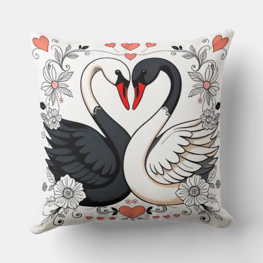 白黒の白鳥が取り巻くフローラデザイン クッション (裏面)