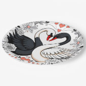 白黒の白鳥が取り巻くフローラデザイン ペーパープレート (アングル)