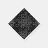 白黒の直線状ブロックパターン – 黒 スタンダードカクテルナプキン (角)