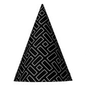 白黒の直線状ブロックパターン – 黒 パーティーハット (正面)