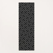 白黒の直線状ブロックパターン – 黒 ヨガマット (正面)