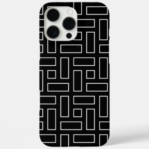 白黒の直線状ブロックパターン – 黒 iPhone 16 PRO MAXケース