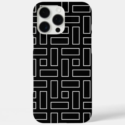 白黒の直線状ブロックパターン – 黒 Case-Mate iPhoneケース (裏面)