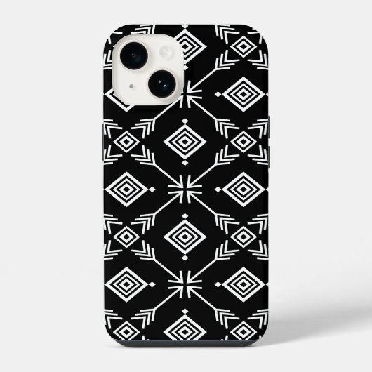 白黒の矢印部族柄プリント iPhoneケース (裏面)