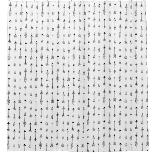 白黒の矢印。北欧モダンの シャワーカーテン (正面)