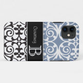 白黒の石板の青いダマスク織のモノグラムのiPhone 5 Case-Mate iPhoneケース (裏面(横))
