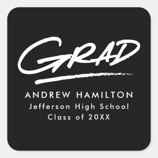 白黒の破線モダン卒業 スクエアシール (正面)