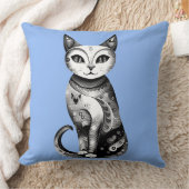 白黒の神秘的な猫 クッション (ブランケット)