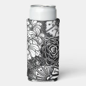 白黒の禅花柄ドローイング スリム缶クーラー (Seltzer正面)