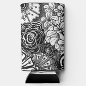 白黒の禅花柄ドローイング スリム缶クーラー (裏面)