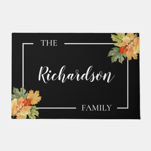 白黒の秋の葉 ドアマット (正面)