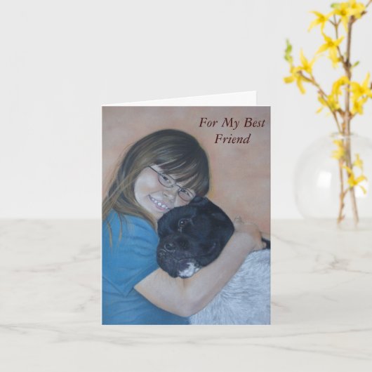 白黒の秋田の幼最高の友 カード (黄色い花)