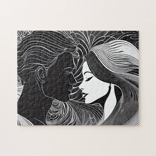 白黒の秘密キスの愛 ジグソーパズル (横)