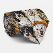 白黒の笑顔の黄金のドードル犬 ネクタイ (ロール)