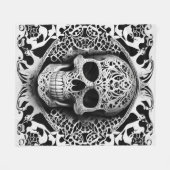 白黒の笑顔レーススカル フリースブランケット (正面(横))