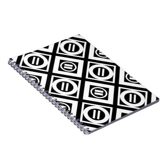 白黒の等号ジオメトリパターン ノートブック (右側)