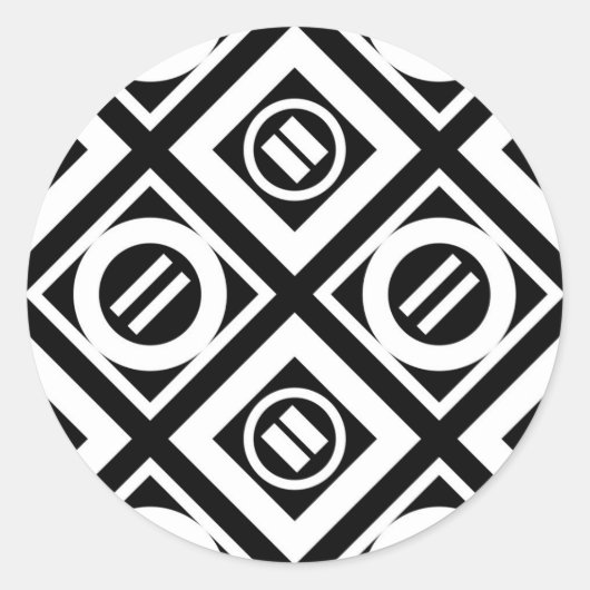 白黒の等号ジオメトリパターン ラウンドシール (正面)