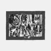 白黒の筋肉フューリー フリースブランケット (正面(横))