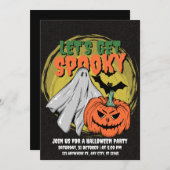 白黒の粒状ハローウィンパーティ 招待状 (正面/裏面)