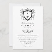 白黒の紋章モノグラム写真結婚の 招待状 (正面)