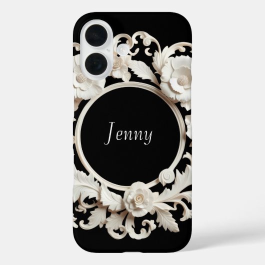 白黒の紙花フレーム iPhone 16 ケース Case-Mate iPhoneケース (裏面)