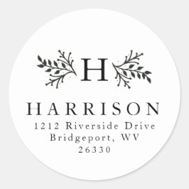 白黒の素朴なモノグラムアドレスのステッカー ラウンドシール