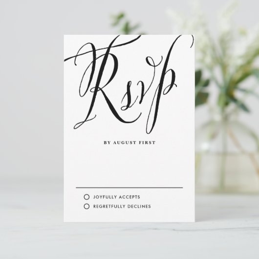 白黒の素朴書結婚類 出欠カード (スタンド正面)