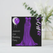 白黒の紫色のフォーマルドレスの第21誕生日 招待状 (スタンド正面)