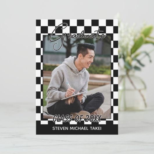 白黒の終市松模様に了フラグの卒業 案内状 (スタンド正面)