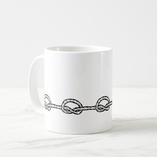 白黒の結び付き縄模様 コーヒーマグカップ (正面左)