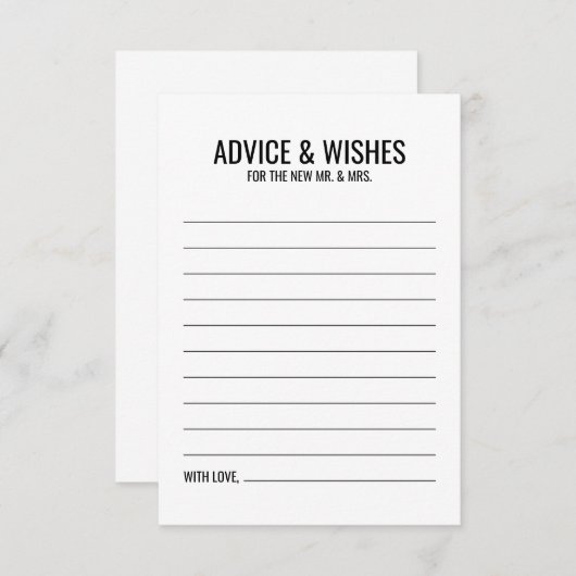 白黒の結婚アドバイスとウィッシュ アドバイスカード (正面/裏面)