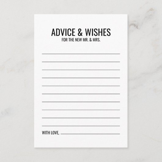 白黒の結婚アドバイスとウィッシュ アドバイスカード (正面)