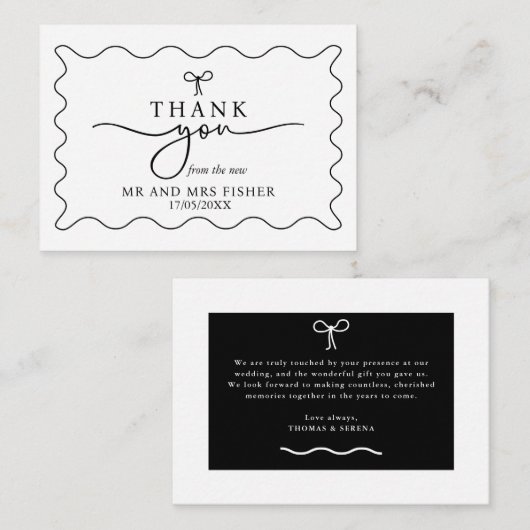 白黒の結婚サンキューカード ノートカード (正面/裏面)