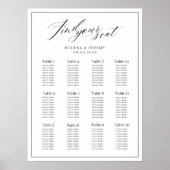 白黒の結婚シーティングチャートとスクリプト ポスター (正面)